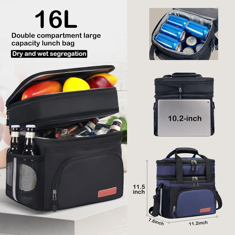 JOINGO Lunch Box For Men/Women,Large Double-layer Insulated Expandable Reusable Leakproof Cooler Bags For Adults,Lunch Bag With Adjustable Shoulder Strap For Office Travel Picnic(Blue) - Image 2
